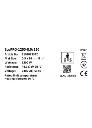 Комплект-Мат нагрівальний Bonjour Soft Heat EcoPRO-1200-8.0/150 W/m2 з терморегулятором RTP Bonjour Soft Heat EcoPRO	 зображення 7