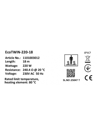 Кабель нагрівальний Warmstad Max EcoTWIN-220-18 W/m з терморегулятором RTP Warmstad Max EcoTWIN зображення 7