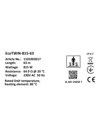 Комплект-Кабель нагревательный Warmstad Max EcoTWIN-815-63 W/m с терморегулятором RTP Warmstad Max EcoTWIN изображение 7