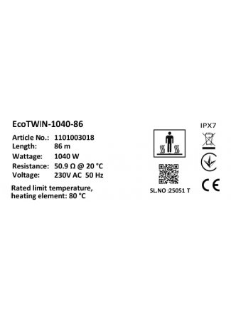 Комплект-Кабель нагревательный Bonjour Soft Heat EcoTWIN-1040-86 W/m з терморегулятором RTP Bonjour Soft Heat EcoTWIN изображение 7